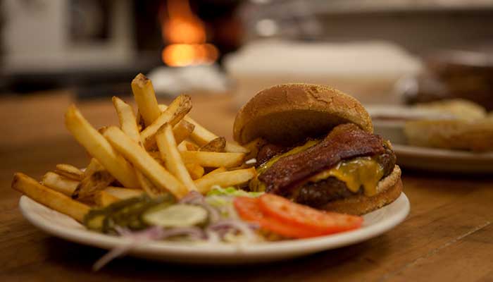 Cables Pub and Grill Greeley, Colorado restaurant and bar bacon cheeseburger with French fries